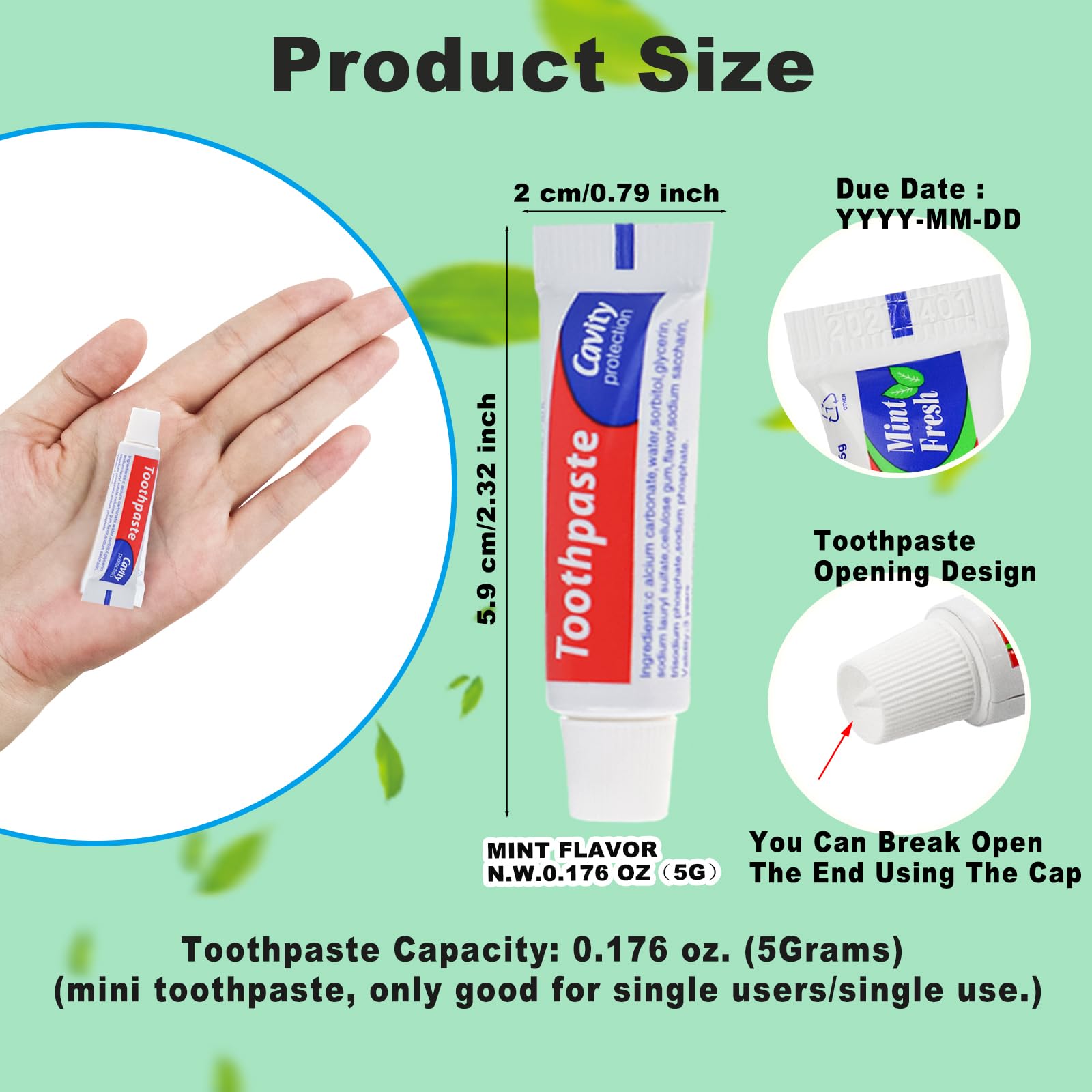 Individually packaged toothpaste tubes for hotel use
