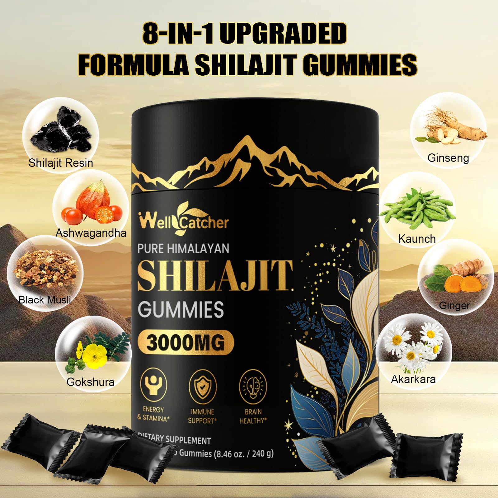 Individually wrapped Shilajit gummies for portability