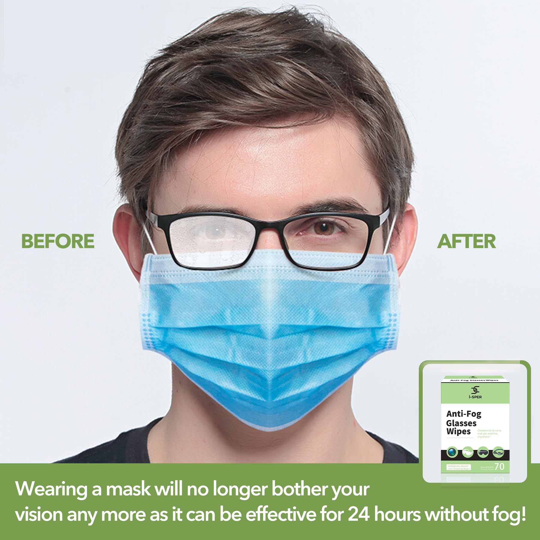 Individually wrapped pre-moistened lens wipes close-up