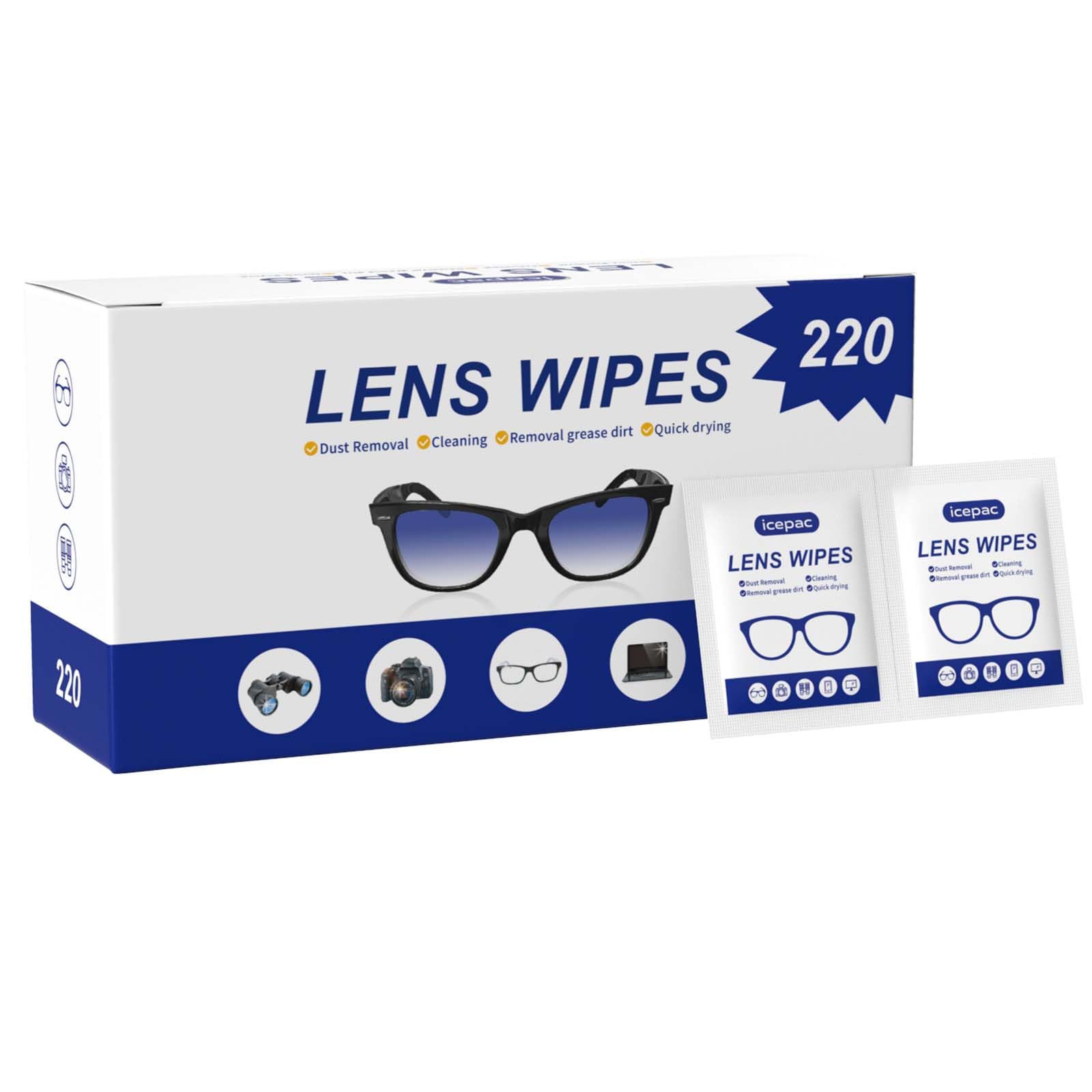 Individually wrapped lens cleaning wipes for portability