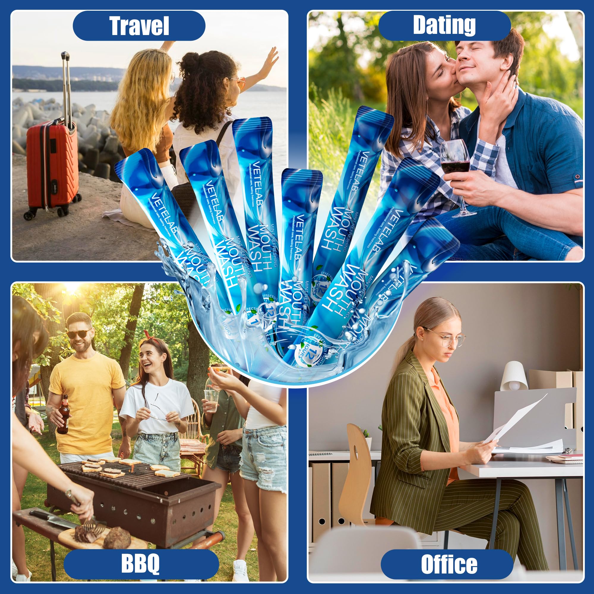 Individually wrapped mouthwash packets for travel