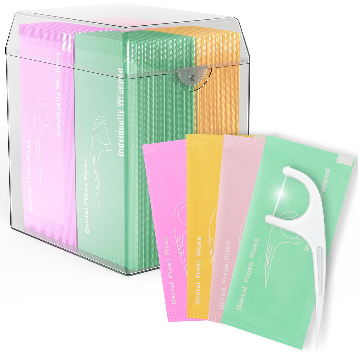 52-count individually wrapped floss picks in a case