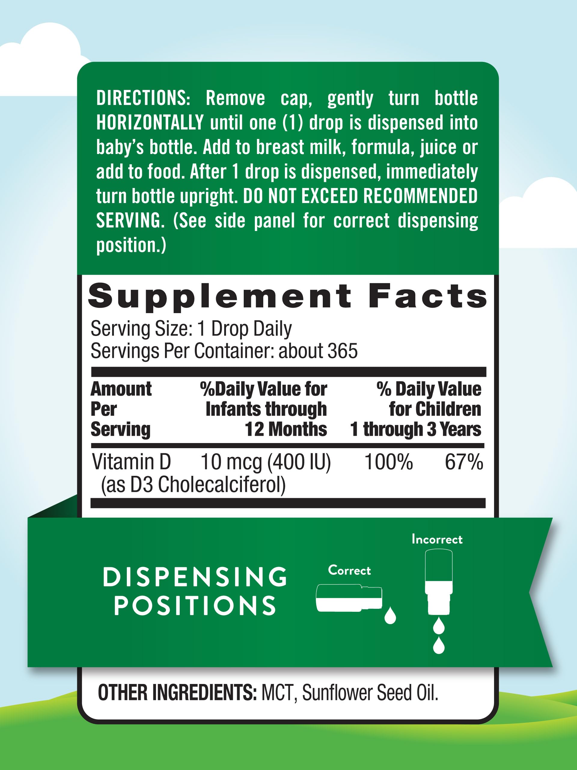 Infant vitamin D3 drops 400 IU suitable for children up to 3 years