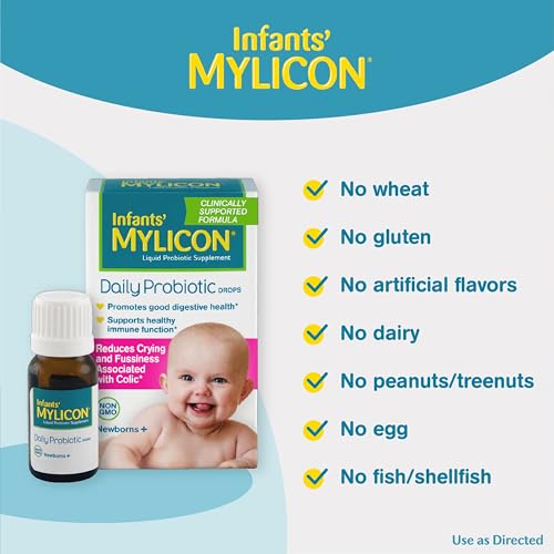 Close-up of Infants' Mylicon Daily Probiotic Drops bottle