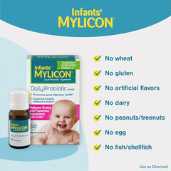 Close-up of Infants' Mylicon Daily Probiotic Drops bottle