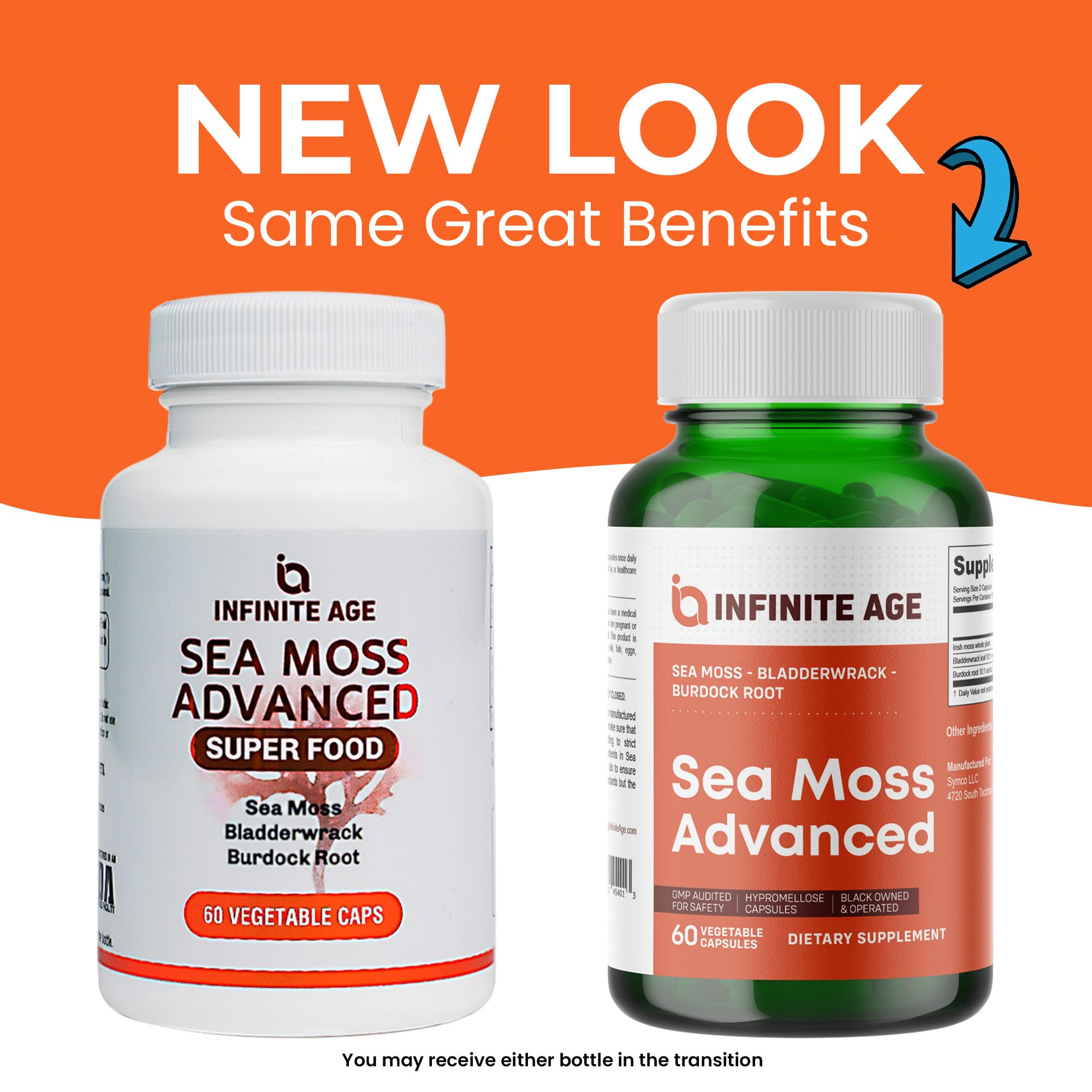 INFINITE AGE USA-made sea moss capsules emphasizes domestic production.