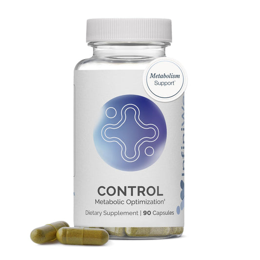 InfiniWell Control bottle emphasizing metabolic health and energy support.