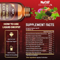 Ingredient diagram showing wormwood, black walnut, and cloves