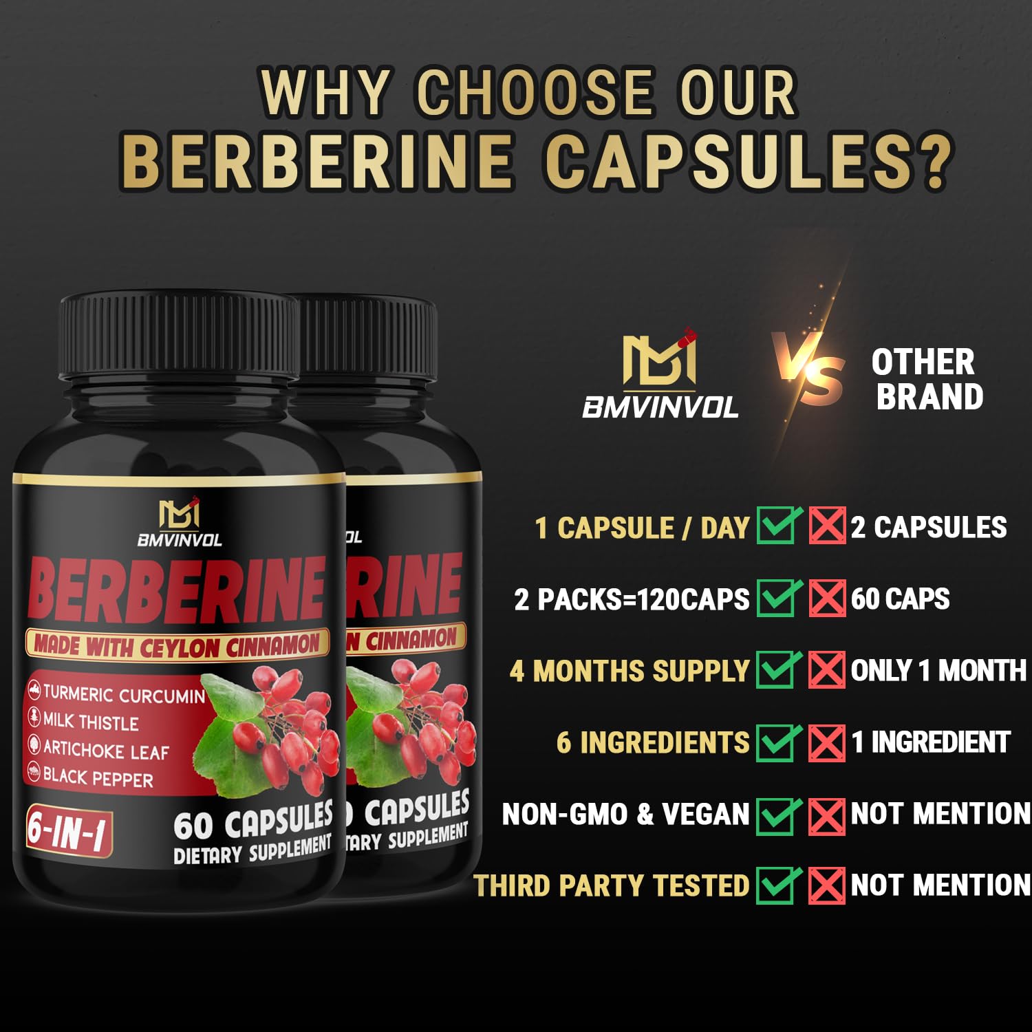 Icons representing Berberine, Cinnamon, Turmeric, Artichoke, Milk Thistle and Black Pepper