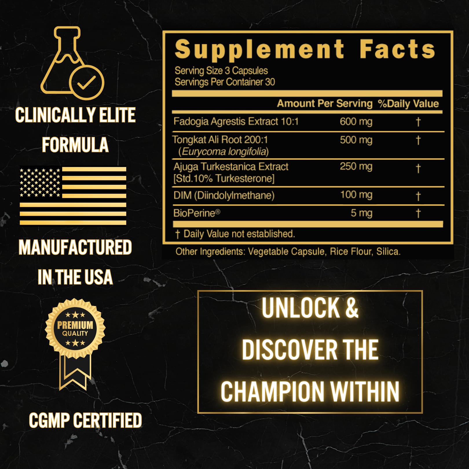 Infographic icon set for fadogia, tongkat ali, turkesterone ingredients