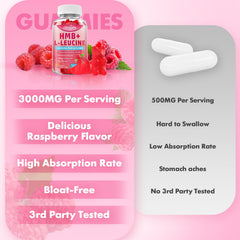 Ingredients and supplement facts for HMB and Leucine gummies