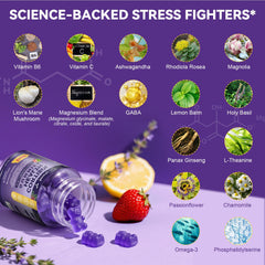 Collage of ingredients including Ashwagandha, Rhodiola Rosea, Magnolia, and Holy Basil