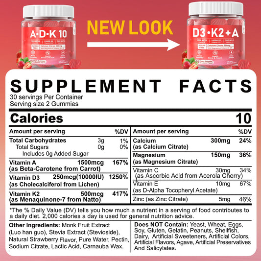 Ingredients and nutrient blend of D3 K2 A gummies