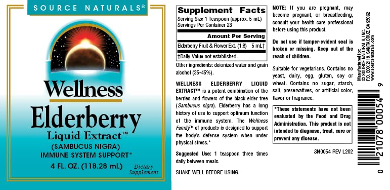 Nutrition facts and ingredients label for elderberry extract