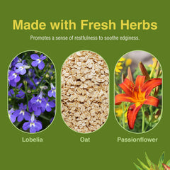 Close-up of ingredients: lobelia, oat, passionflower