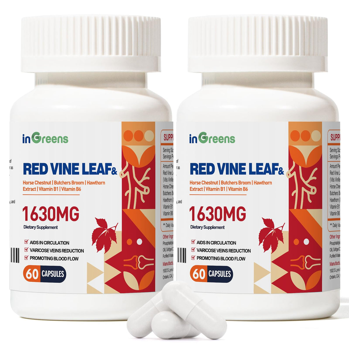Product image: inGreens 1630mg Red Vine Leaf Extract with 4-herb blend