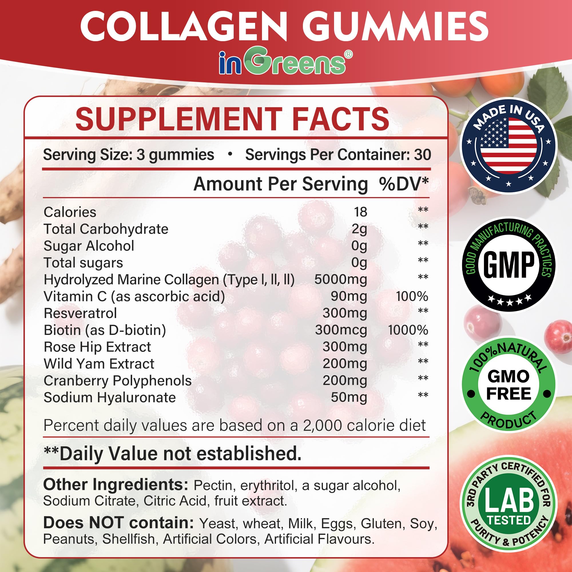 Label highlighting 5000mg marine collagen per serving