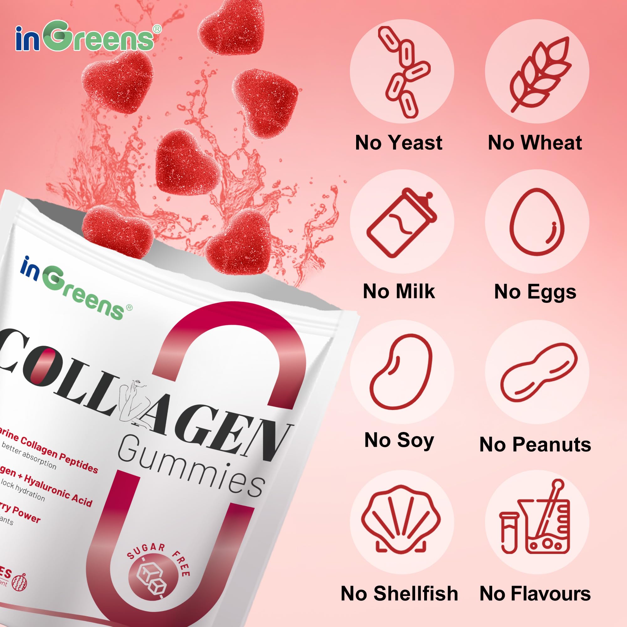 Nutrition facts panel for inGreens Collagen Gummies