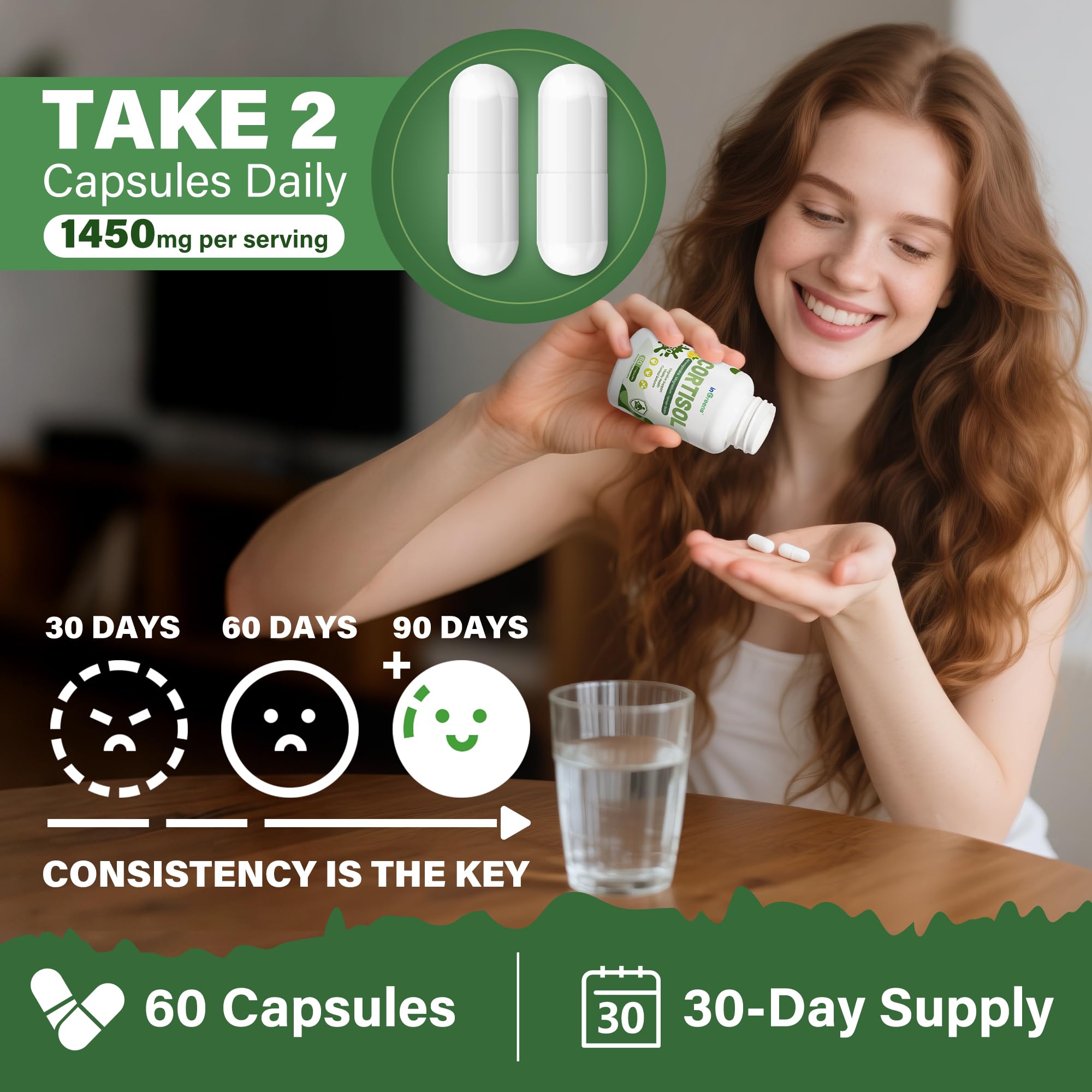 Close-up view of inGreens Cortisol Supplement capsules