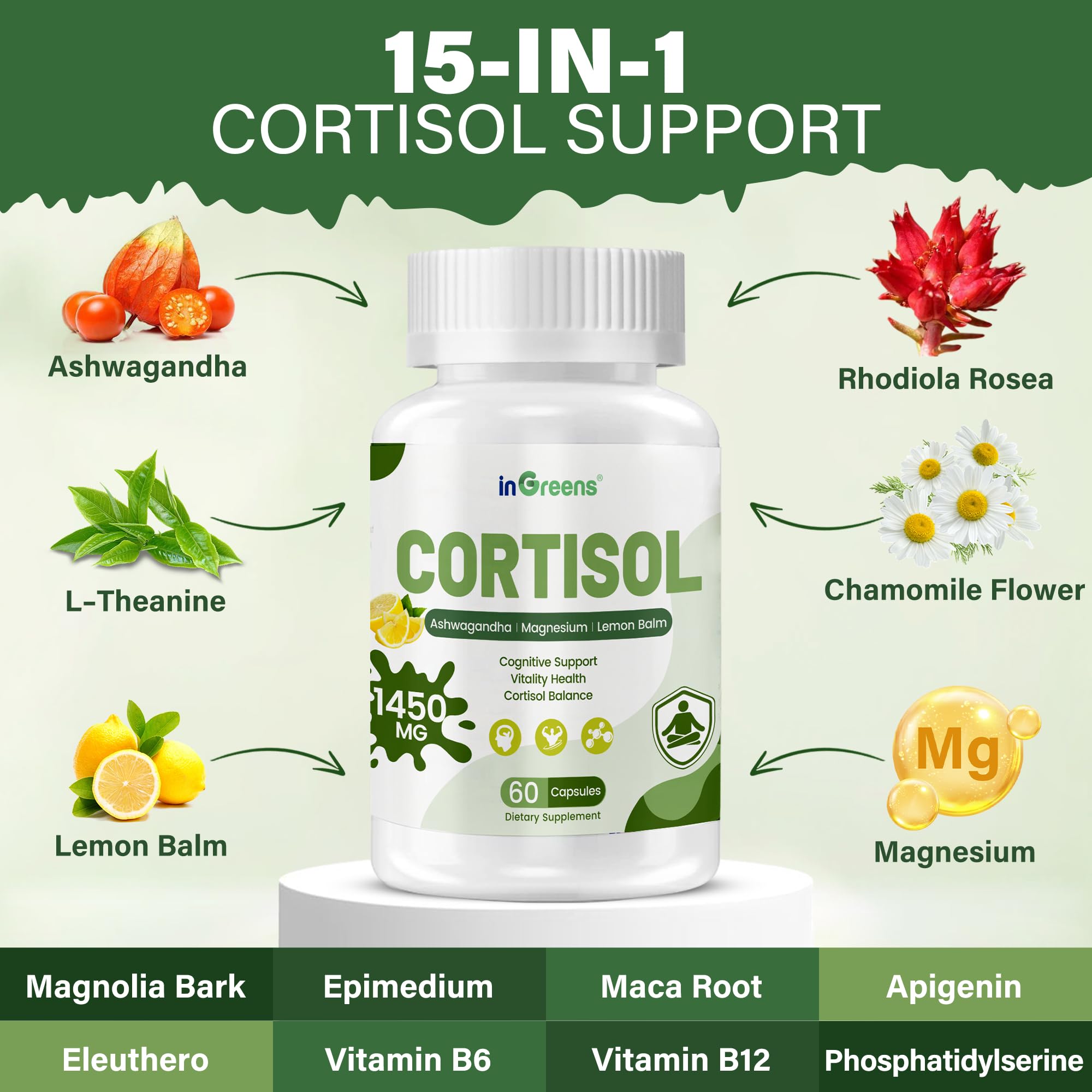 Close-up of high-quality ingredients used in inGreens Cortisol Supplement
