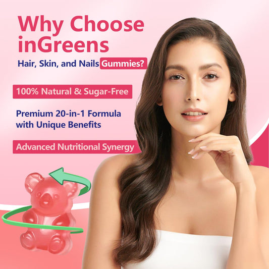 inGreens Hair Skin Nails Gummies bottle close-up