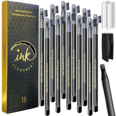 Ink Permanent 12-pack eyebrow pencil image showing natural-looking brow strokes for daily definition.
