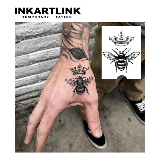 INKARTLINK Crown and Bee sheet detail showing realistic tattoo look.