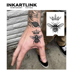 INKARTLINK Crown and Bee sheet detail showing realistic tattoo look.