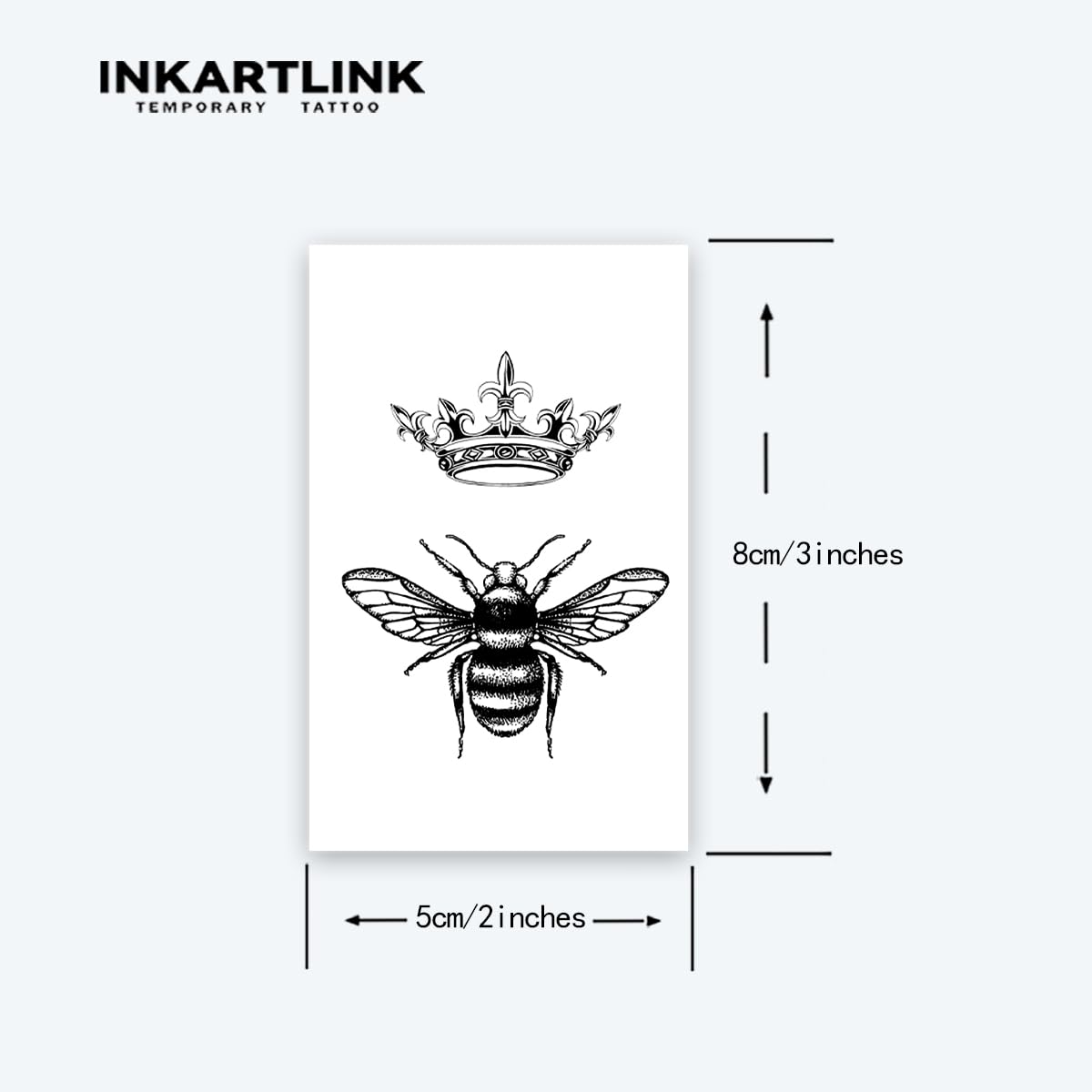 INKARTLINK Crown and Bee design on skin-ready sheet, easy to apply.