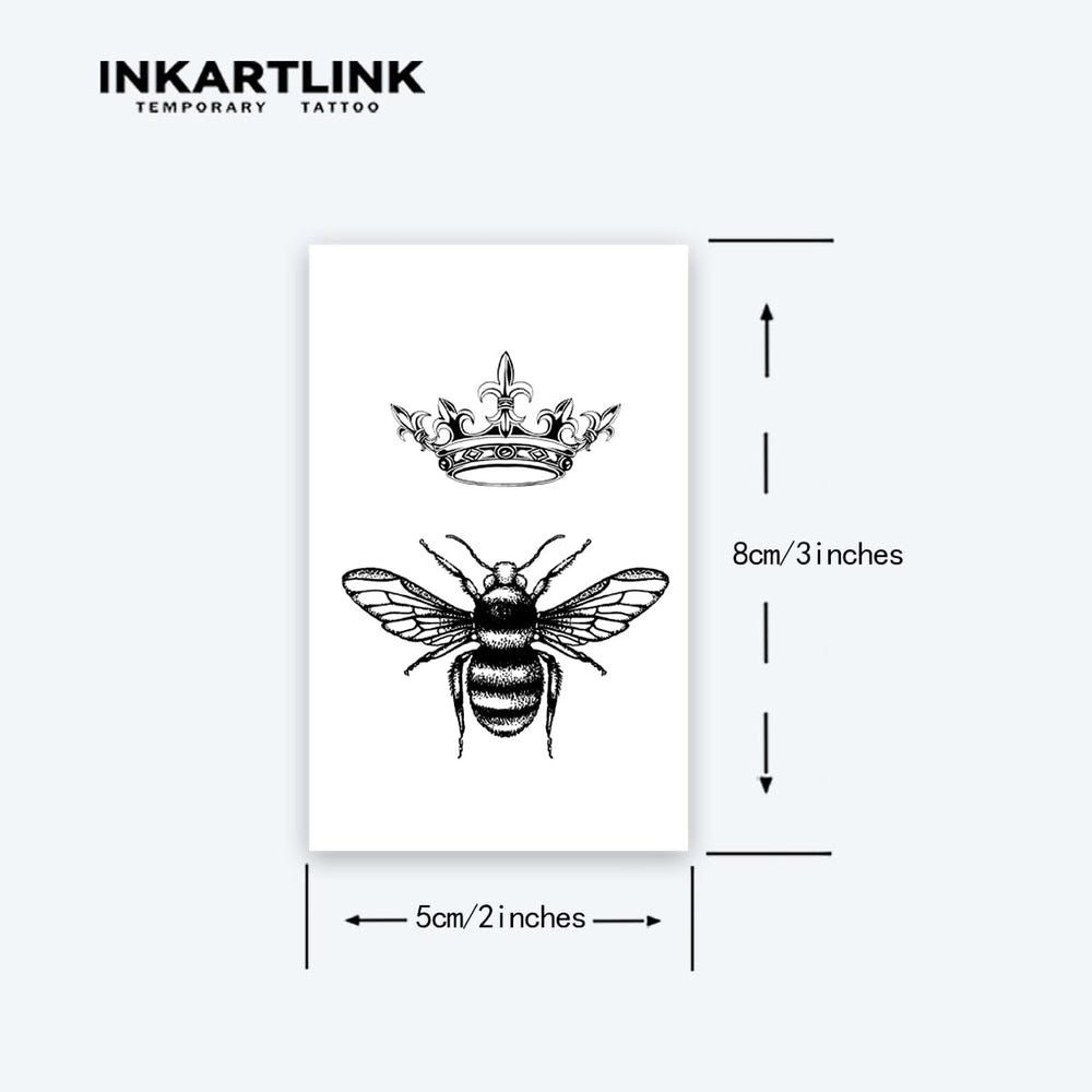 INKARTLINK Crown and Bee design on skin-ready sheet, easy to apply.