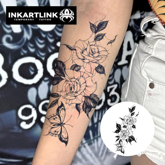 INKARTLINK flower design tattoo sheet close-up – crisp lines and vibrant shading.