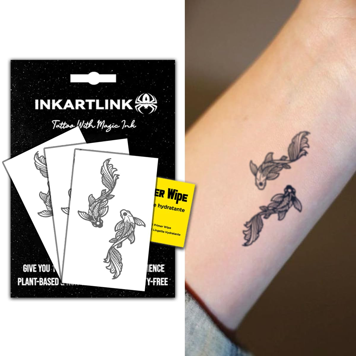 INKARTLINK goldfish tattoo set on skin for lasting playful body art.