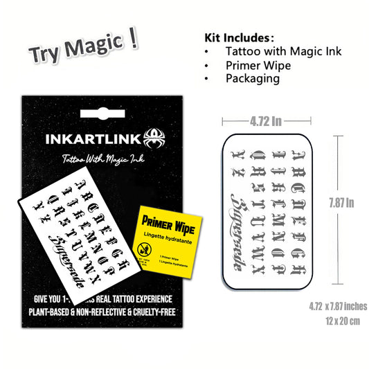 INKARTLINK gothic-letter tattoo for a personalized name, long-lasting and waterproof for events.