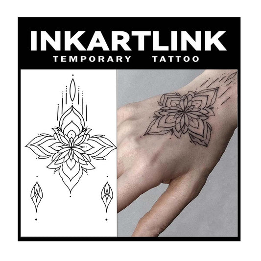 INKARTLINK Lotus 3 tattoo sheet showcases a realistic black design for effortless styling.