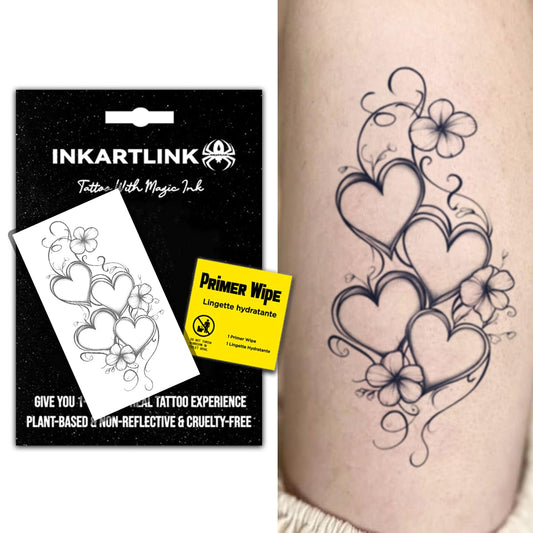 INKARTLINK Love Flower Vine tattoo packaging with primer wipe for easy application.