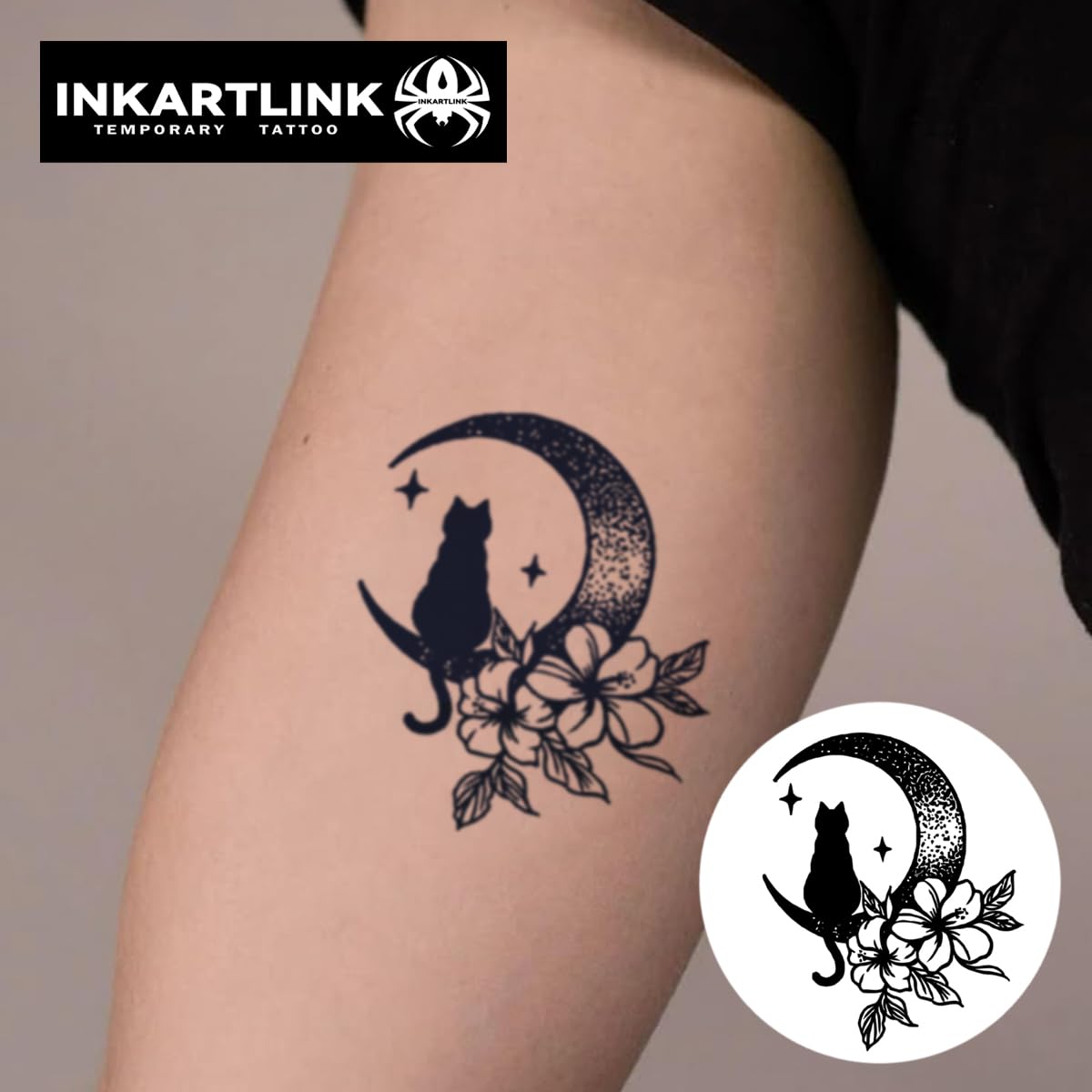 INKARTLINK Miss Cat tattoo—packaging includes primer wipe for easy application.