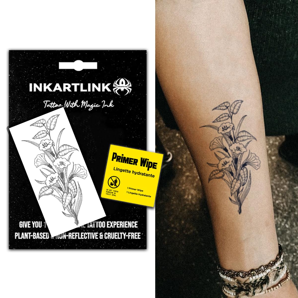 INKARTLINK Morning Flower tattoo showing realistic floral detail and matte finish for daily wear