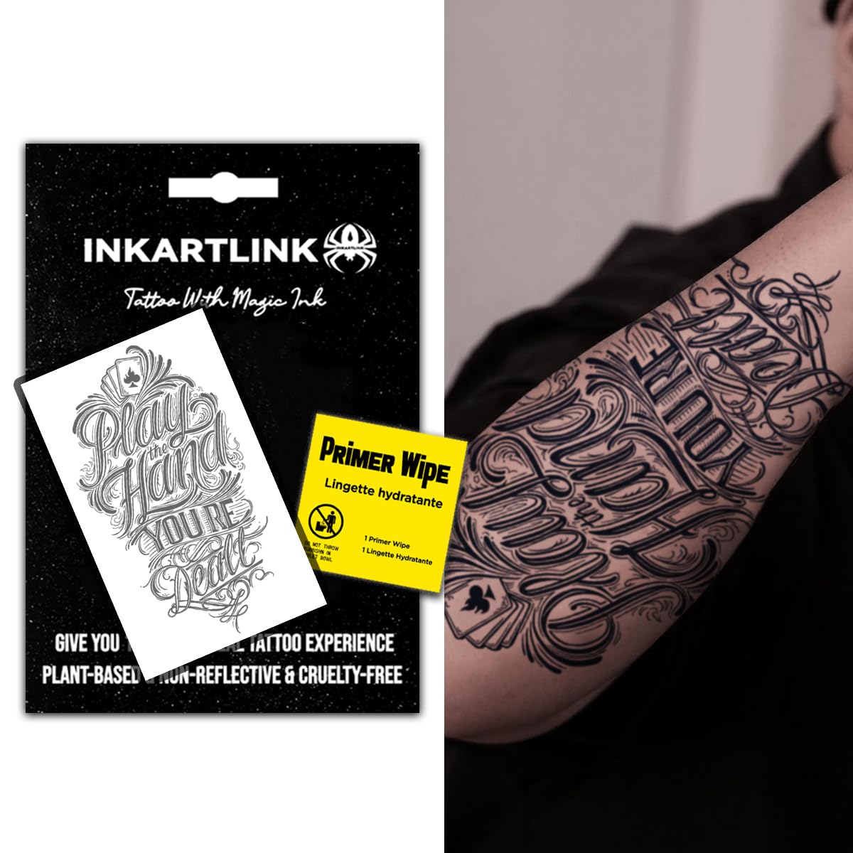 INKARTLINK packaging with primer wipe for gifting and easy use.