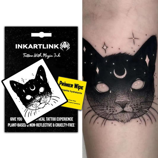 INKARTLINK star moon cat tattoo on arm—realistic, durable body art for everyday wear