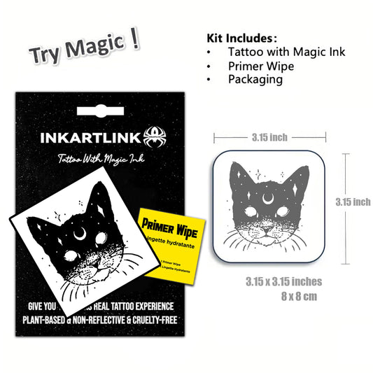 INKARTLINK star moon cat tattoo on wrist—waterproof and fade-resistant style