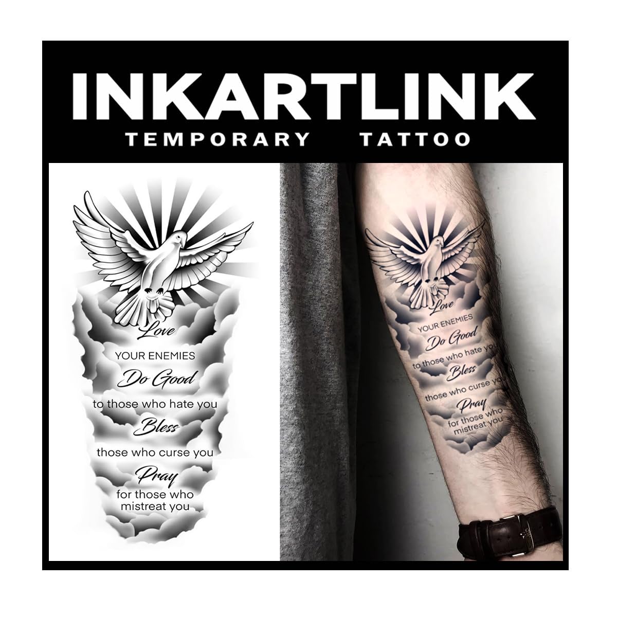 INKARTLINK Tattoo Tech 2 sheets pack with extra-large designs for long-lasting wear.