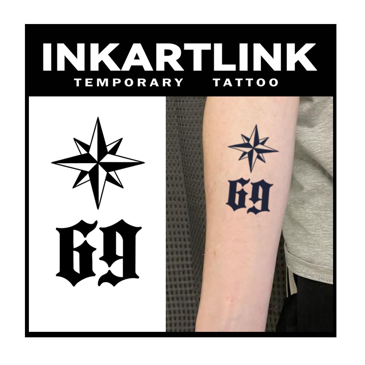 INKARTLINK Tattoo Tech 69-Stars design: realistic semi-permanent art that lasts 1–2 weeks.