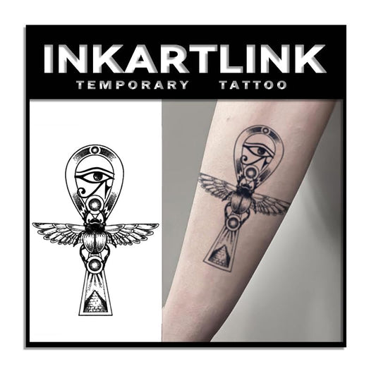 INKARTLINK Tattoo Tech Ankh and Scarab design with a realistic look for everyday wear