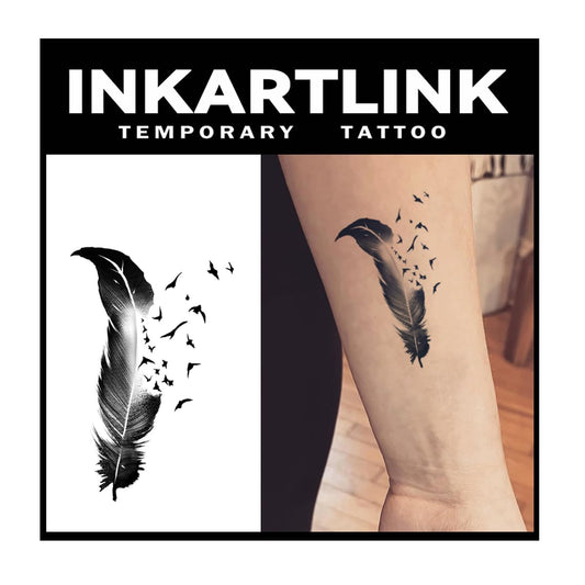 INKARTLINK Tattoo Tech feather design for subtle, long-lasting arm accent.