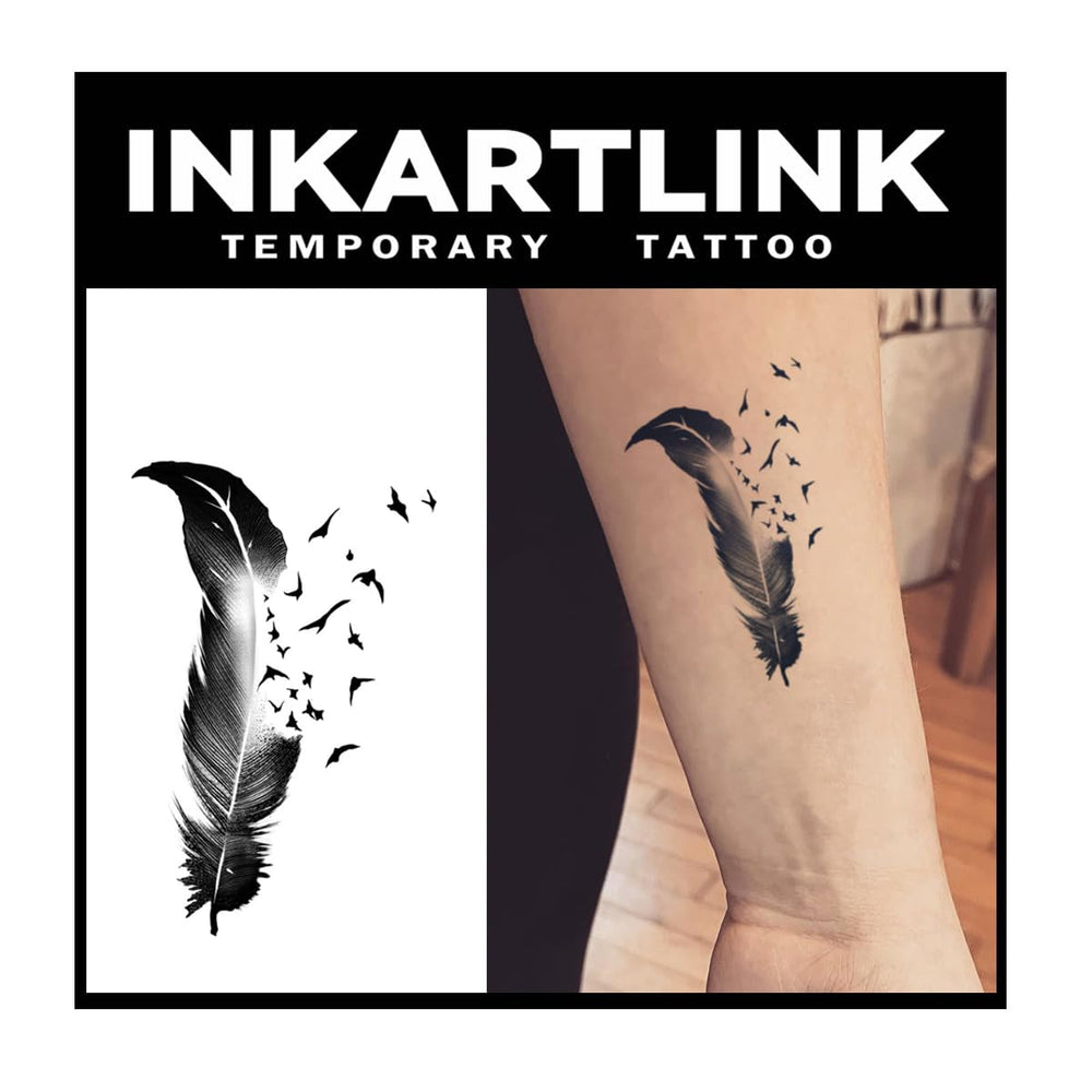 INKARTLINK Tattoo Tech feather design for subtle, long-lasting arm accent.