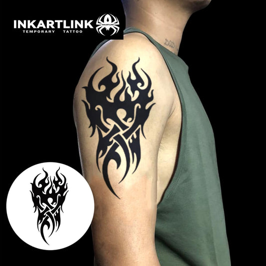 INKARTLINK Tattoo Tech Fire Totem design close-up highlights crisp lines for bold style.