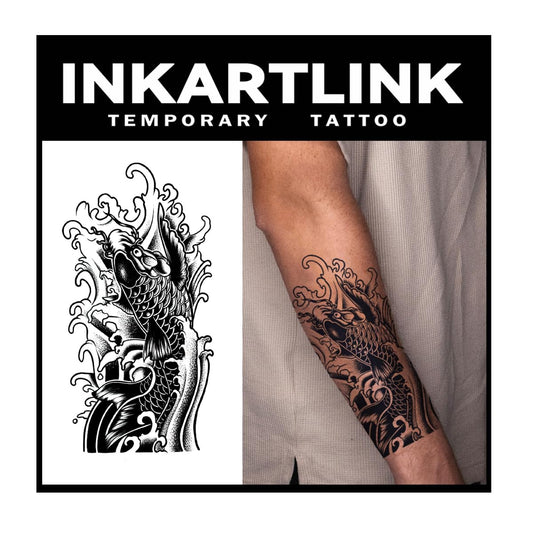 INKARTLINK Tattoo Tech koi fish design on skin, long-lasting decorative tattoo.