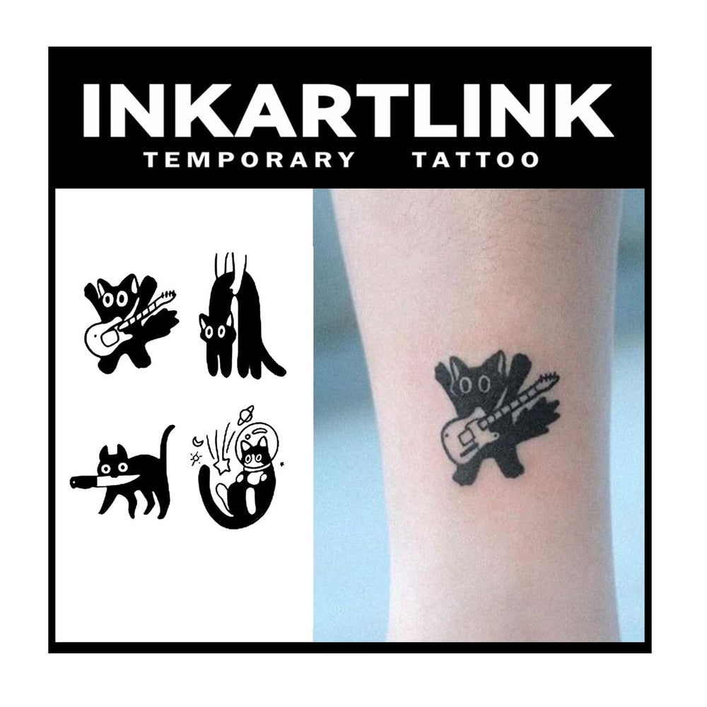 INKARTLINK Little Black Cat tattoo design, water-resistant and long-lasting.