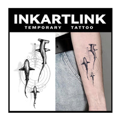 INKARTLINK Tattoo Tech shark design large on arm; long-lasting, waterproof temporary tattoo.