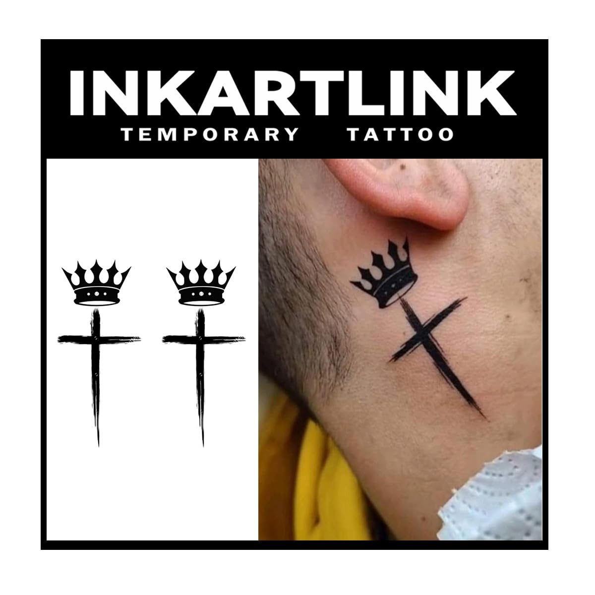 INKARTLINK Crown and Cross sheets with a realistic, long-lasting tattoo design.
